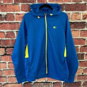 Vintage STARTER Sweater Men Large L Blue Full Zip Hoodie Warmup Jacket Polyester